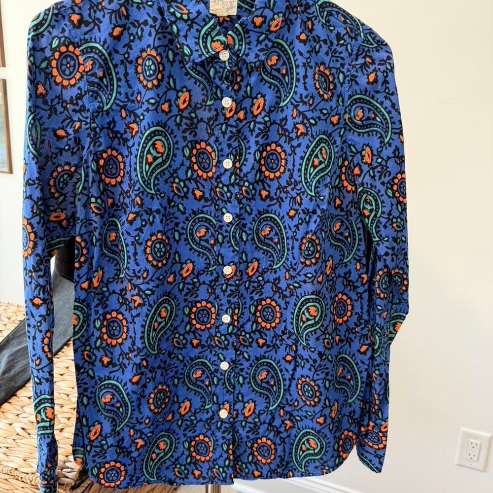 J.Crew 1990s Women's Paisley Button-Down Shirt Small Cotton Long Sleeve EUC